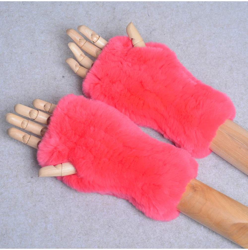New Style Winter Girl Natural Real Rex Rabbit Fur Gloves Good Elastic Knitted Rabbit Fur Mittens Lady Real Rex Rabbit Fur Gloves
