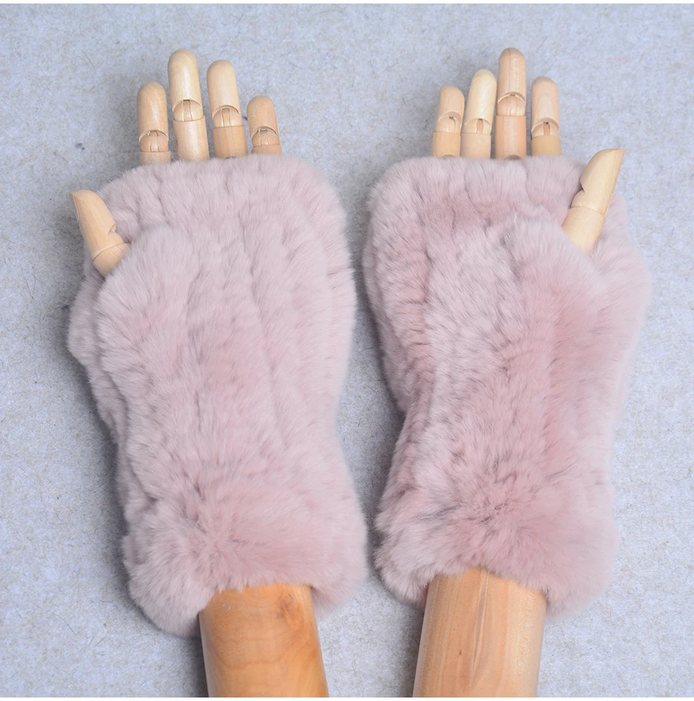 New Style Winter Girl Natural Real Rex Rabbit Fur Gloves Good Elastic Knitted Rabbit Fur Mittens Lady Real Rex Rabbit Fur Gloves