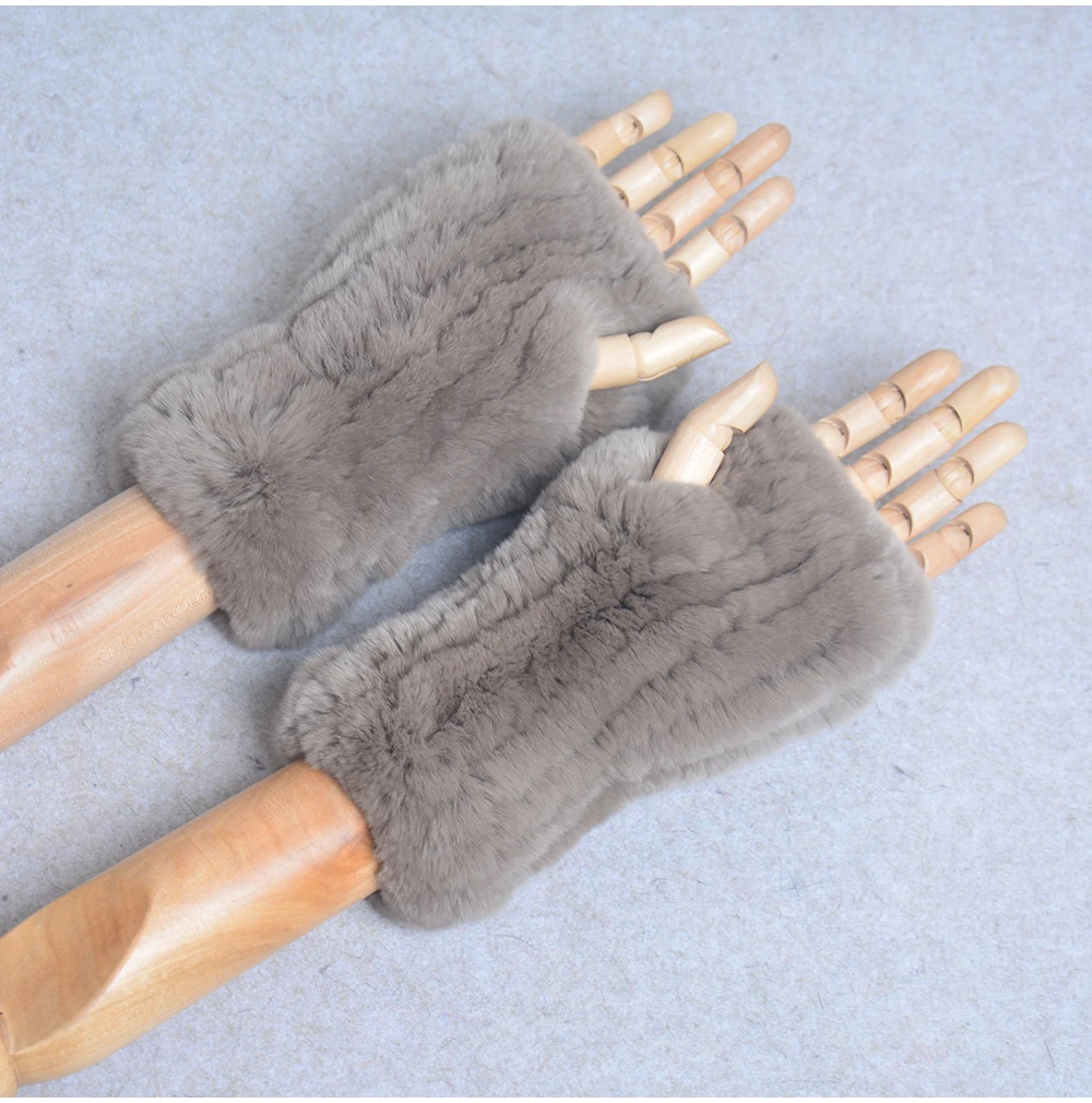 New Style Winter Girl Natural Real Rex Rabbit Fur Gloves Good Elastic Knitted Rabbit Fur Mittens Lady Real Rex Rabbit Fur Gloves