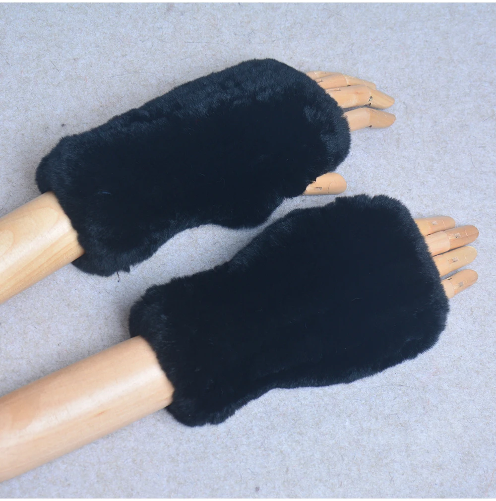 New Style Winter Girl Natural Real Rex Rabbit Fur Gloves Good Elastic Knitted Rabbit Fur Mittens Lady Real Rex Rabbit Fur Gloves