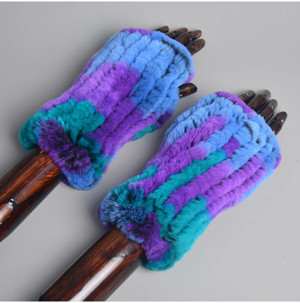 New Style Winter Girl Natural Real Rex Rabbit Fur Gloves Good Elastic Knitted Rabbit Fur Mittens Lady Real Rex Rabbit Fur Gloves