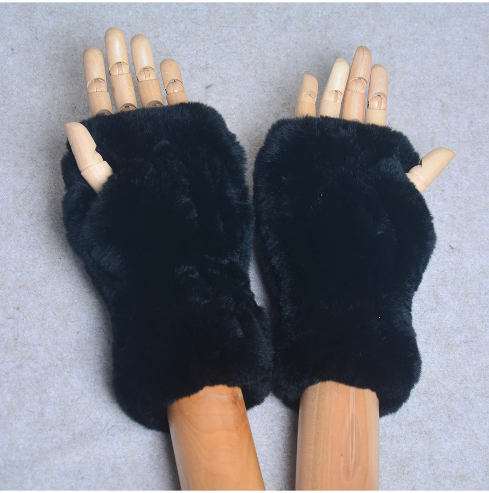 New Style Winter Girl Natural Real Rex Rabbit Fur Gloves Good Elastic Knitted Rabbit Fur Mittens Lady Real Rex Rabbit Fur Gloves