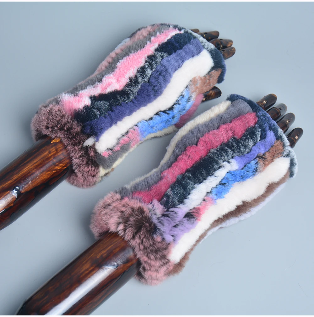New Style Winter Girl Natural Real Rex Rabbit Fur Gloves Good Elastic Knitted Rabbit Fur Mittens Lady Real Rex Rabbit Fur Gloves