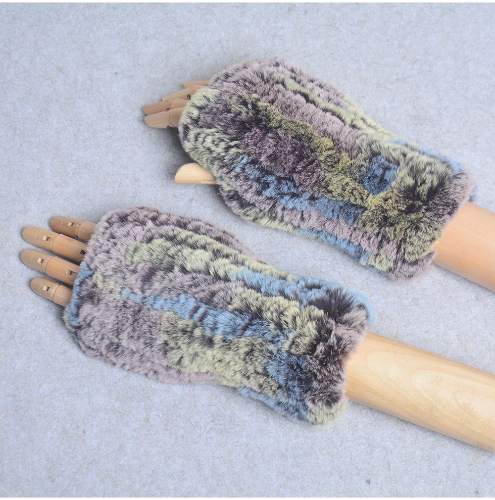 New Style Winter Girl Natural Real Rex Rabbit Fur Gloves Good Elastic Knitted Rabbit Fur Mittens Lady Real Rex Rabbit Fur Gloves