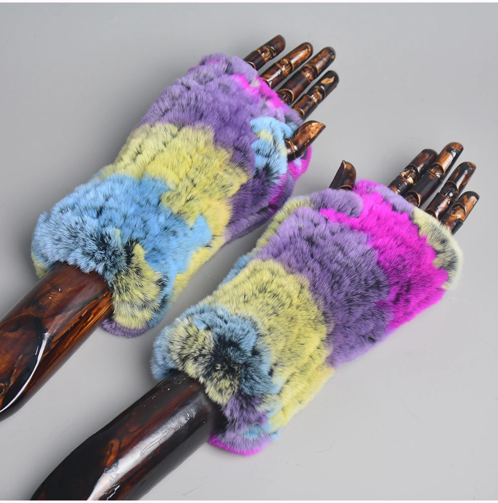New Style Winter Girl Natural Real Rex Rabbit Fur Gloves Good Elastic Knitted Rabbit Fur Mittens Lady Real Rex Rabbit Fur Gloves