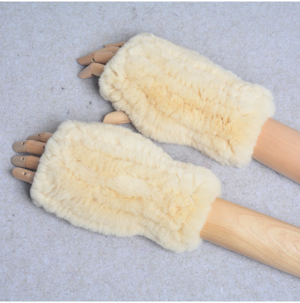 New Style Winter Girl Natural Real Rex Rabbit Fur Gloves Good Elastic Knitted Rabbit Fur Mittens Lady Real Rex Rabbit Fur Gloves