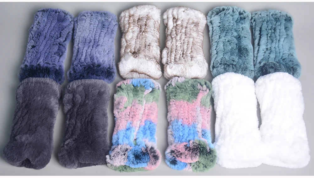 New Style Winter Girl Natural Real Rex Rabbit Fur Gloves Good Elastic Knitted Rabbit Fur Mittens Lady Real Rex Rabbit Fur Gloves