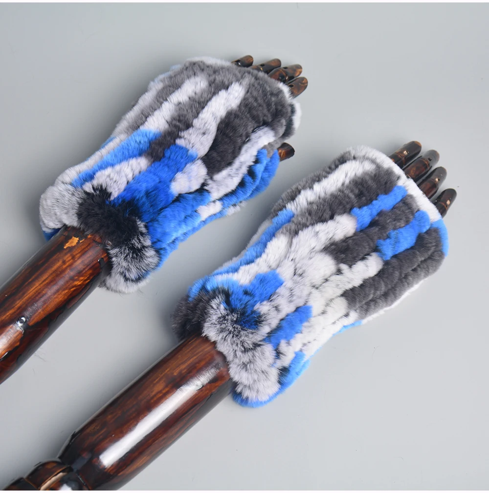New Style Winter Girl Natural Real Rex Rabbit Fur Gloves Good Elastic Knitted Rabbit Fur Mittens Lady Real Rex Rabbit Fur Gloves