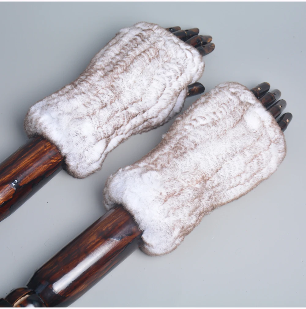 New Style Winter Girl Natural Real Rex Rabbit Fur Gloves Good Elastic Knitted Rabbit Fur Mittens Lady Real Rex Rabbit Fur Gloves