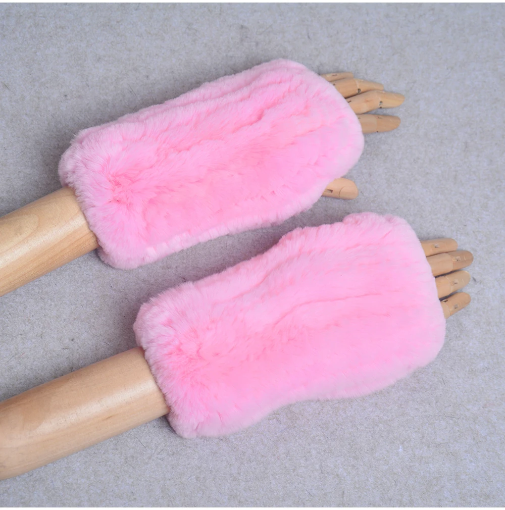 New Style Winter Girl Natural Real Rex Rabbit Fur Gloves Good Elastic Knitted Rabbit Fur Mittens Lady Real Rex Rabbit Fur Gloves