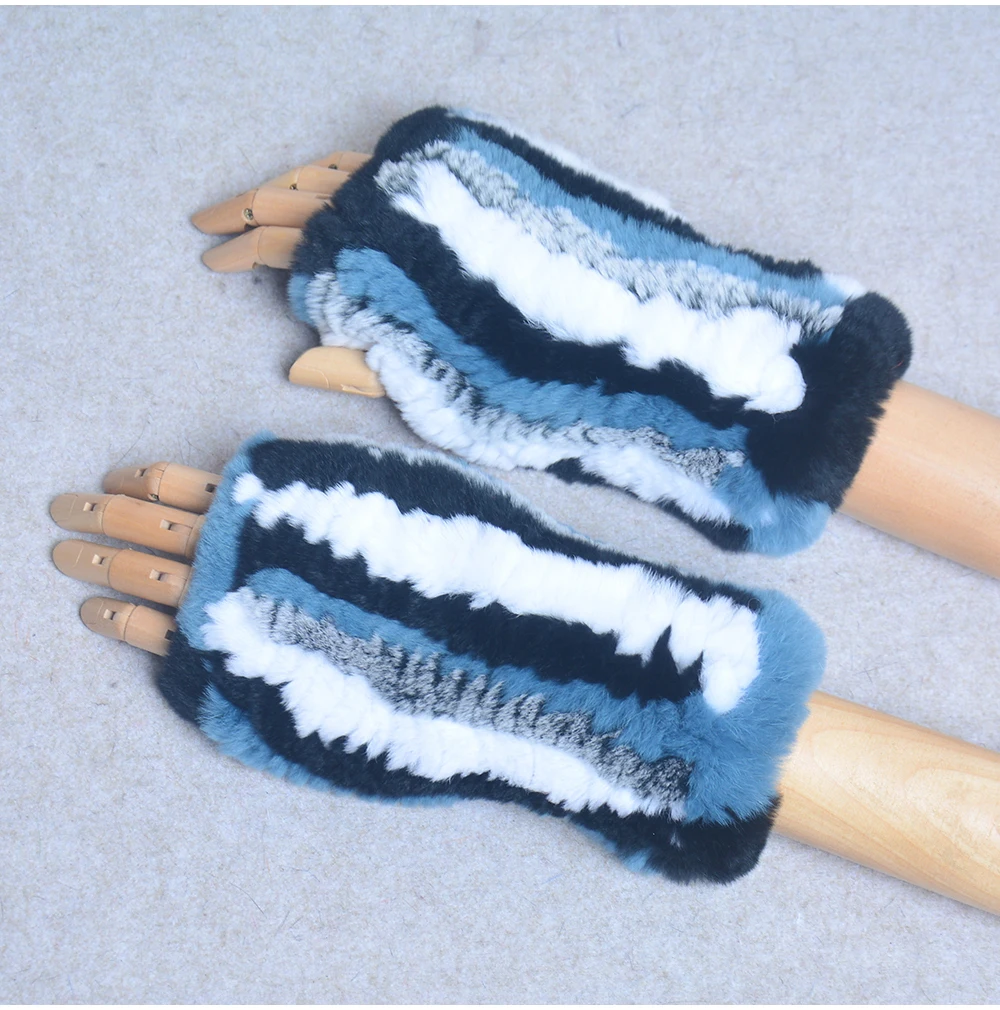 New Style Winter Girl Natural Real Rex Rabbit Fur Gloves Good Elastic Knitted Rabbit Fur Mittens Lady Real Rex Rabbit Fur Gloves