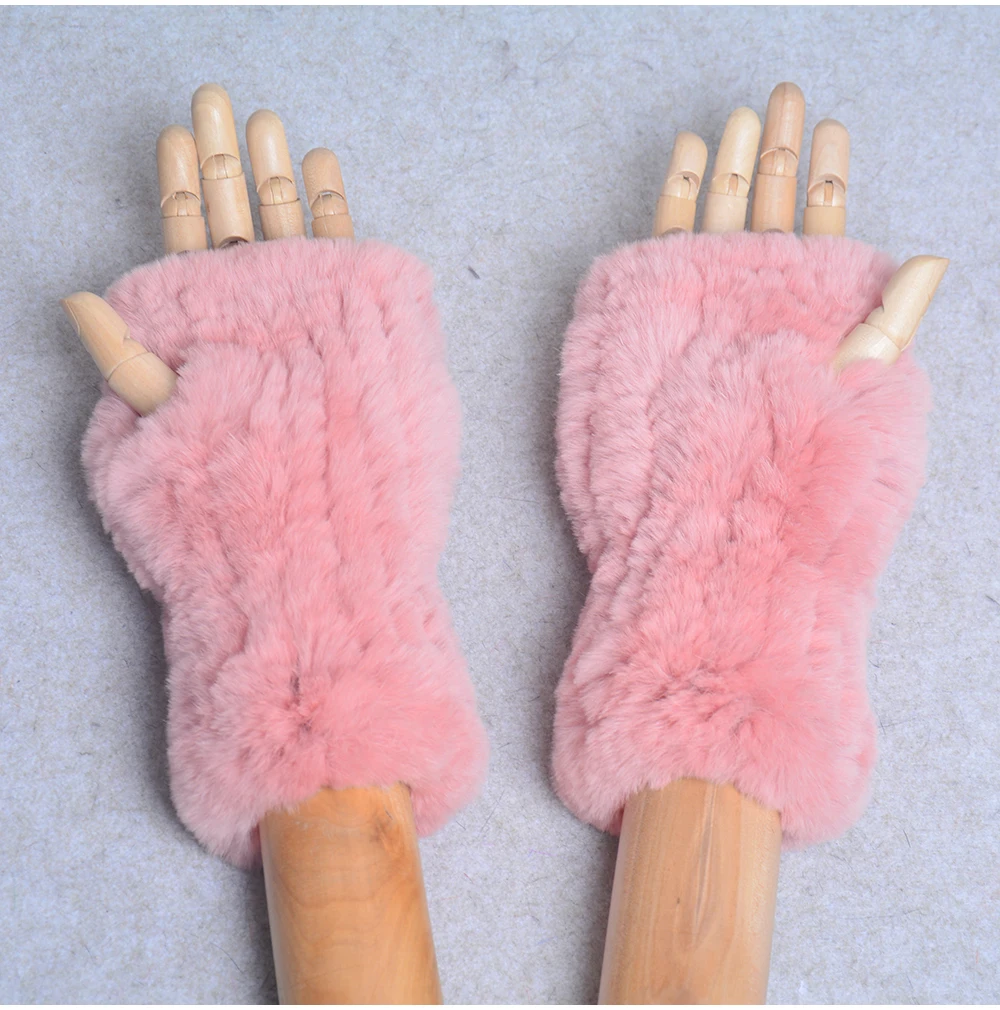 New Style Winter Girl Natural Real Rex Rabbit Fur Gloves Good Elastic Knitted Rabbit Fur Mittens Lady Real Rex Rabbit Fur Gloves