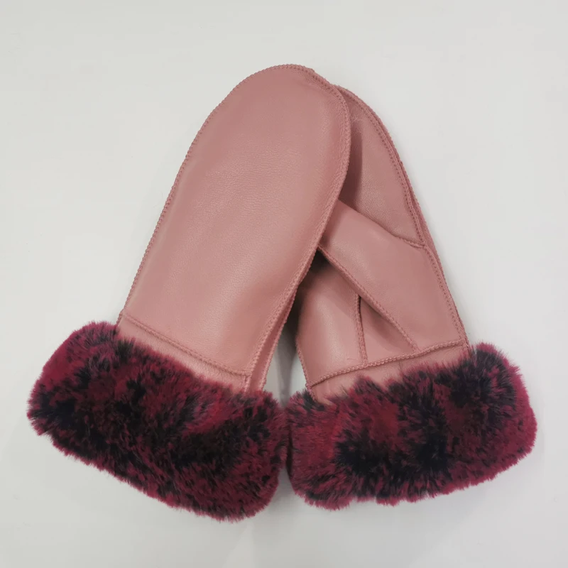 Women's Winter Sheepskin Thickened Gloves, Imitation Rex Rabbit Fur Cuffs Warmth, Mittens Cute Furry Outdoor Sport Female Gloves