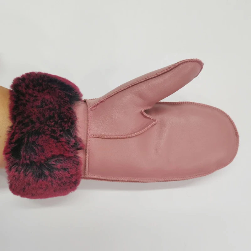 Women's Winter Sheepskin Thickened Gloves, Imitation Rex Rabbit Fur Cuffs Warmth, Mittens Cute Furry Outdoor Sport Female Gloves