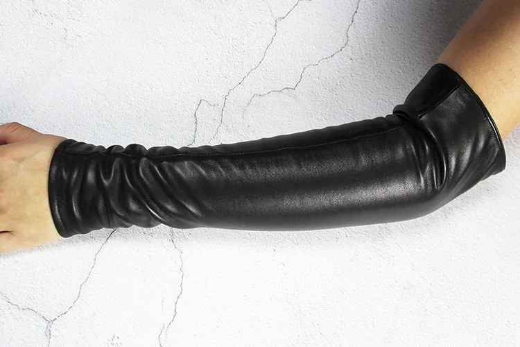 Long Sheepskin Fingerless Gloves Women's Half Finger Gloves Ladies Fashion All-match Autumn Warm Leather Sleeves