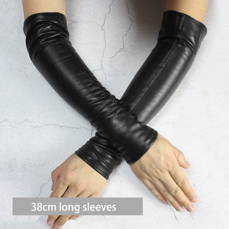 Long Sheepskin Fingerless Gloves Women's Half Finger Gloves Ladies Fashion All-match Autumn Warm Leather Sleeves