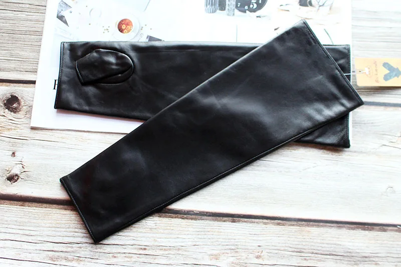 Long Sheepskin Fingerless Gloves Women's Half Finger Gloves Ladies Fashion All-match Autumn Warm Leather Sleeves