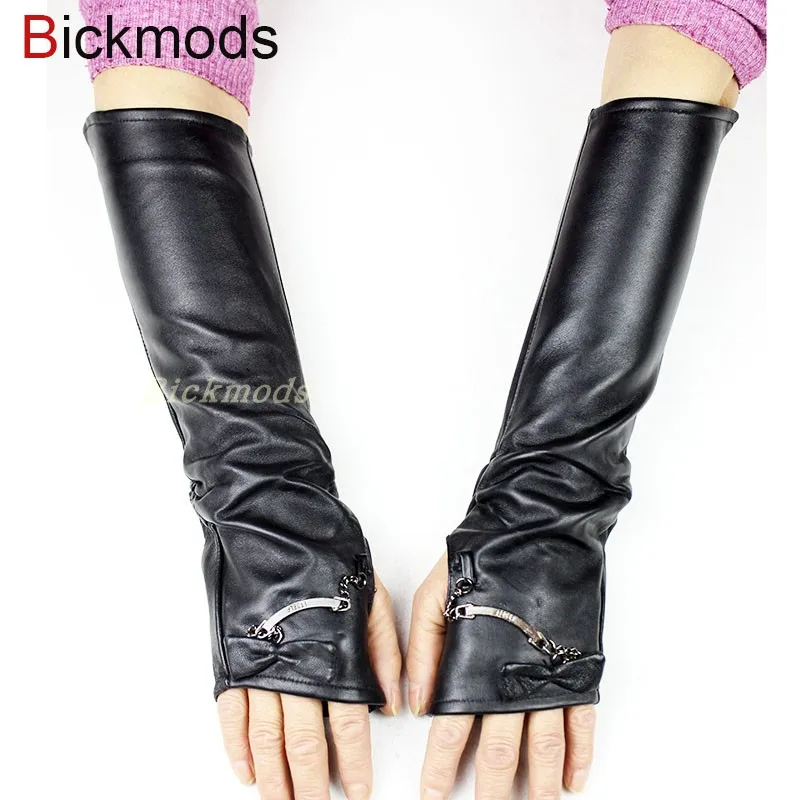 Long Sheepskin Fingerless Gloves Women's Half Finger Gloves Ladies Fashion All-match Autumn Warm Leather Sleeves