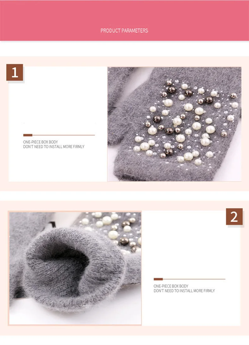 Winter Rabbit Fur Thicken Warm Knit Gloves Fashion Women Elasticity Diamonds Pearl Half Finger Touch Screen Gloves H22