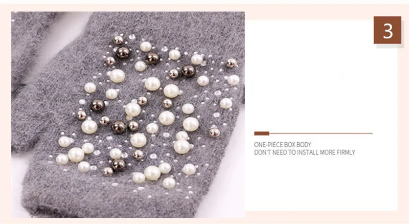 Winter Rabbit Fur Thicken Warm Knit Gloves Fashion Women Elasticity Diamonds Pearl Half Finger Touch Screen Gloves H22