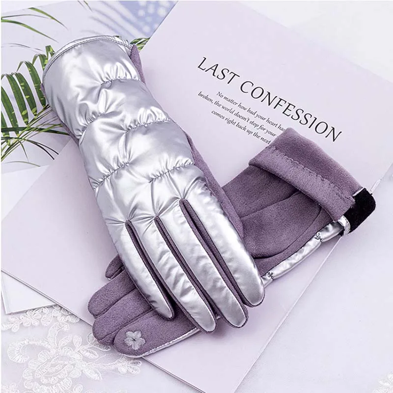 Fashion Outdoor Cycling Warm Gloves For Female Winter Plus Velvet Thicken Windproof Coldproof Touch Screen Driving Mittens