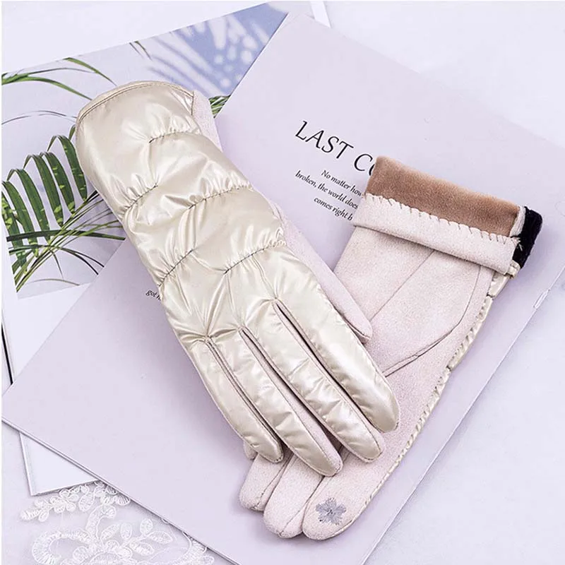 Fashion Outdoor Cycling Warm Gloves For Female Winter Plus Velvet Thicken Windproof Coldproof Touch Screen Driving Mittens