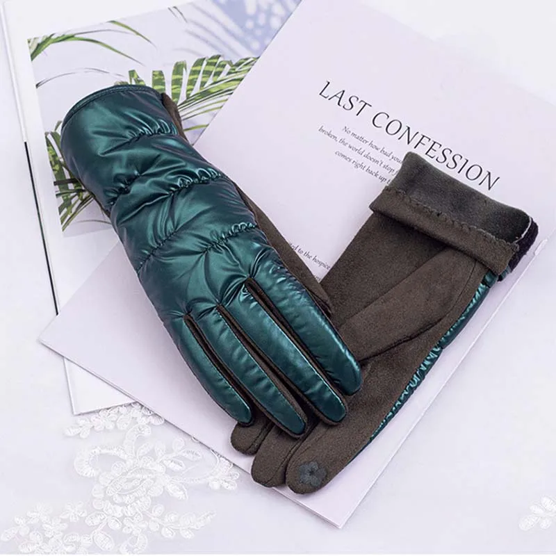 Fashion Outdoor Cycling Warm Gloves For Female Winter Plus Velvet Thicken Windproof Coldproof Touch Screen Driving Mittens