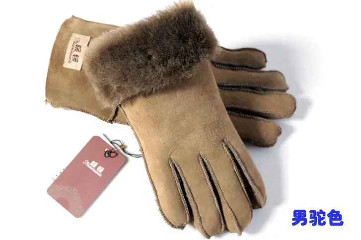 Natural Fur Autumn Winter Thicken Warm Natural One Piece Wool Fur Leather Glove Male Winter Brand Wool Fur Mitten R2218