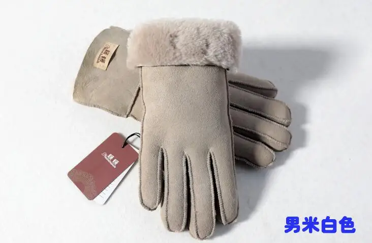 Natural Fur Autumn Winter Thicken Warm Natural One Piece Wool Fur Leather Glove Male Winter Brand Wool Fur Mitten R2218