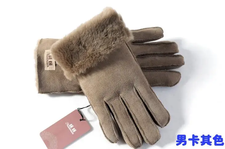 Natural Fur Autumn Winter Thicken Warm Natural One Piece Wool Fur Leather Glove Male Winter Brand Wool Fur Mitten R2218