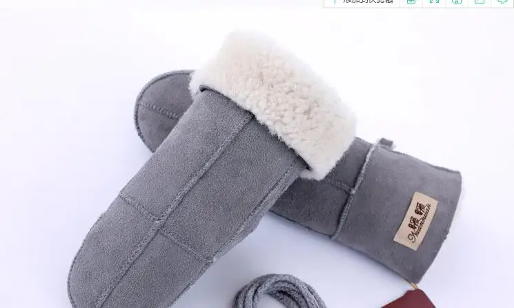 Natural Fur Autumn Winter Thicken Warm Natural One Piece Wool Fur Leather Glove Male Winter Brand Wool Fur Mitten R2218