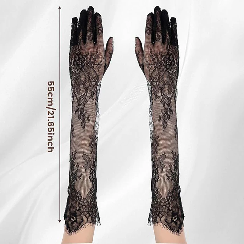 Fairy Long Black Lace Gloves Sexy Mesh Hollow Out Bridal Glove Thin Sunscreen Elbow Gloves Wedding Dress Photography Accessories