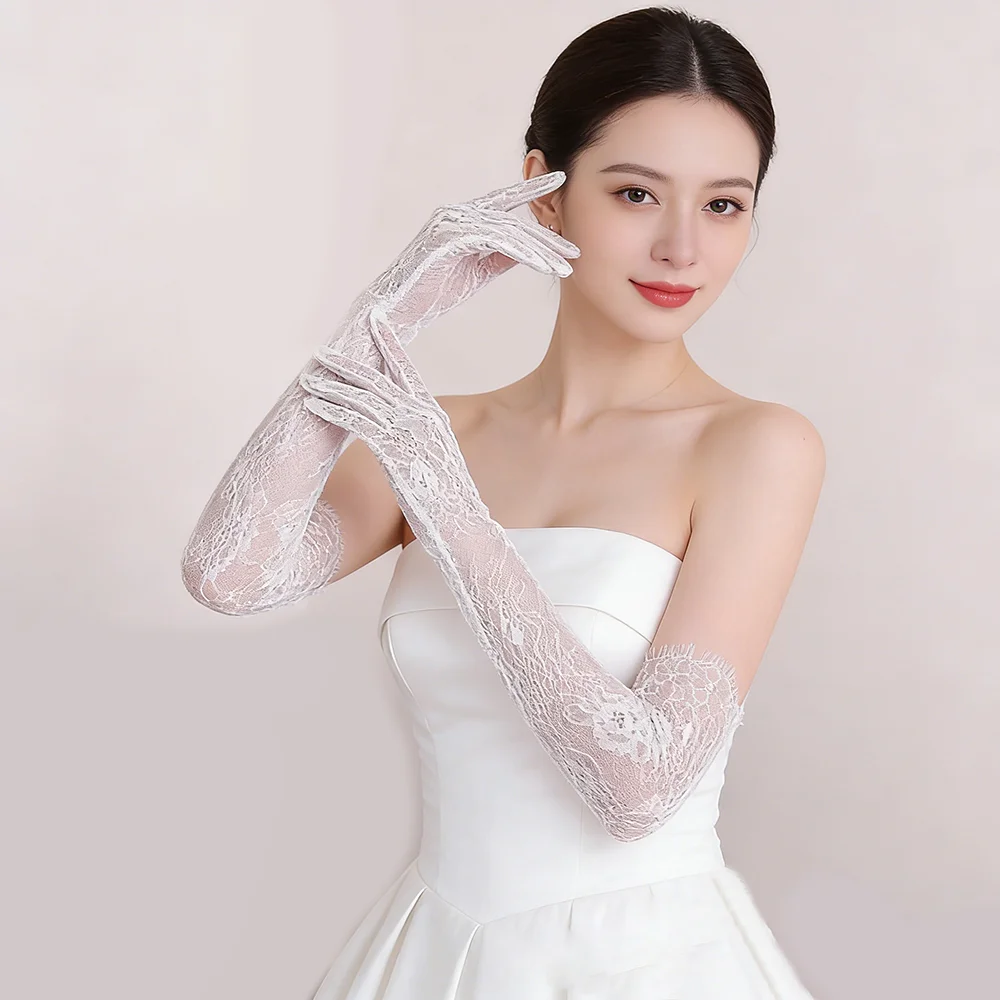 Fairy Long Black Lace Gloves Sexy Mesh Hollow Out Bridal Glove Thin Sunscreen Elbow Gloves Wedding Dress Photography Accessories