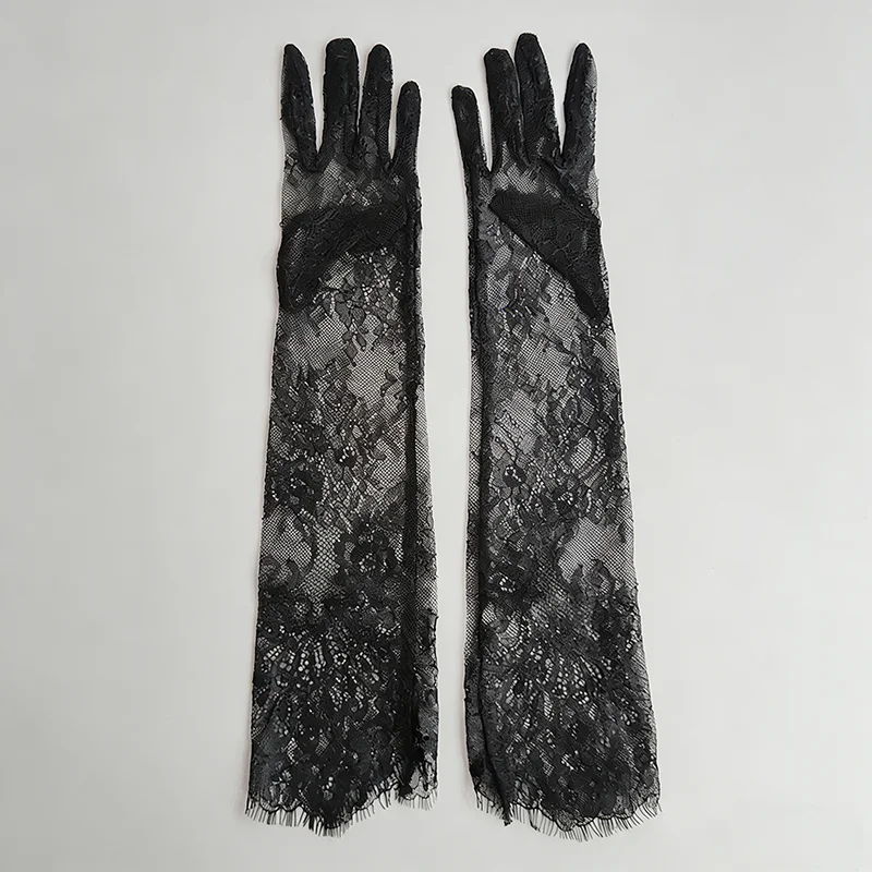 Fairy Long Black Lace Gloves Sexy Mesh Hollow Out Bridal Glove Thin Sunscreen Elbow Gloves Wedding Dress Photography Accessories