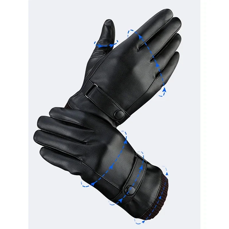 Winter Fashion Black PU Leather Gloves Male Thin Style Driving Leather Men Gloves Non-Slip Full Fingers Palm Touchscreen