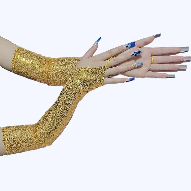 Sexy Glittering Sequin Hook Gloves for Women Cosplay Party Dinner Nightclub Stage Performance Wedding Long Fingerless Gloves