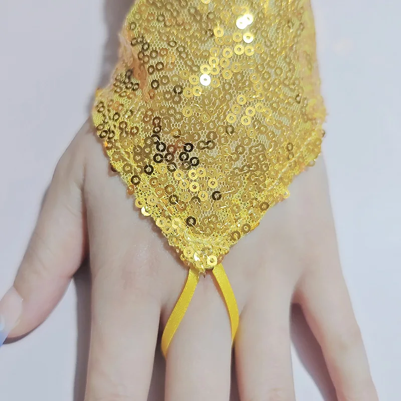 Sexy Glittering Sequin Hook Gloves for Women Cosplay Party Dinner Nightclub Stage Performance Wedding Long Fingerless Gloves