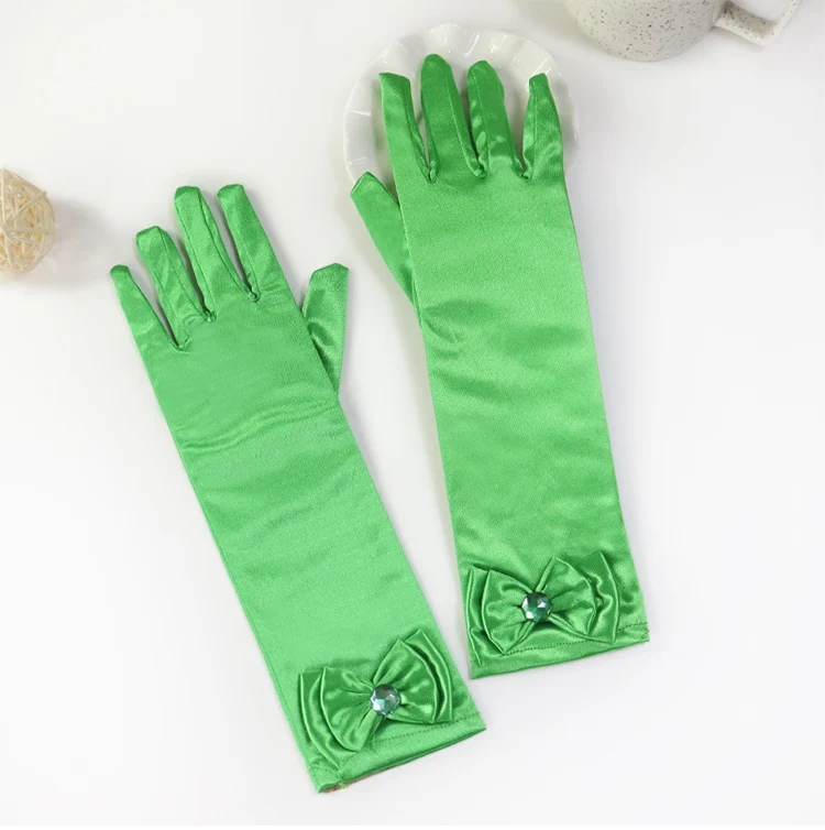 Girls' Princess Lace Gloves with Satin Bow, Long Gloves for Performance Dresses, Satin Gloves