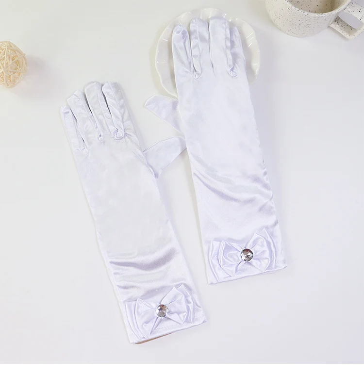 Girls' Princess Lace Gloves with Satin Bow, Long Gloves for Performance Dresses, Satin Gloves