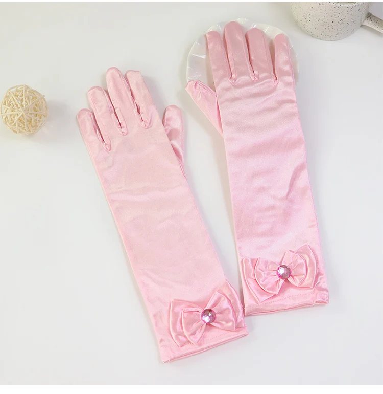 Girls' Princess Lace Gloves with Satin Bow, Long Gloves for Performance Dresses, Satin Gloves