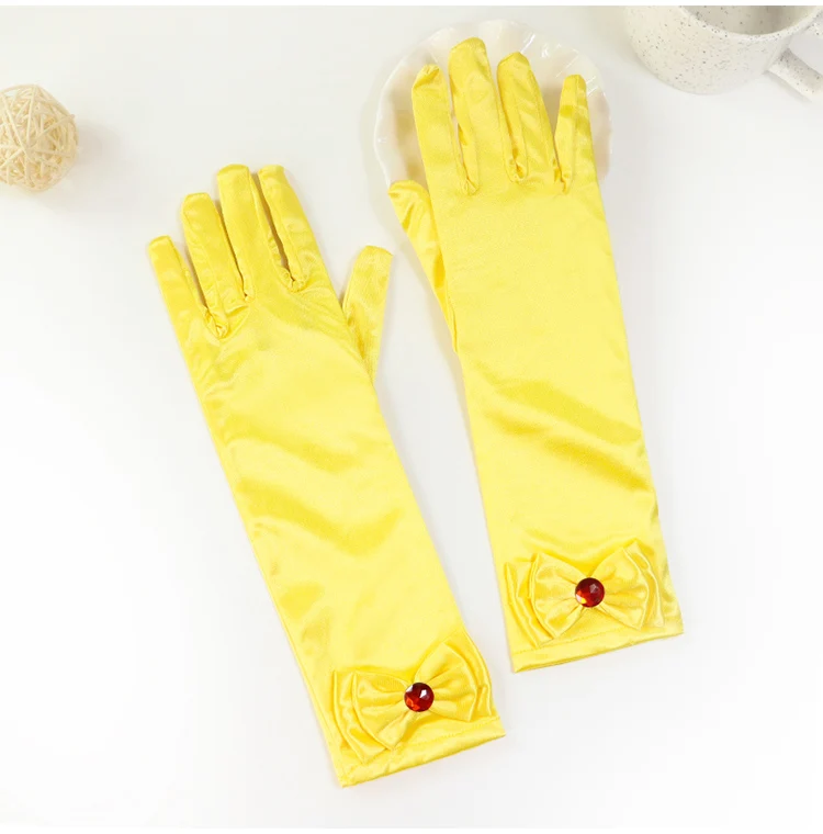 Girls' Princess Lace Gloves with Satin Bow, Long Gloves for Performance Dresses, Satin Gloves
