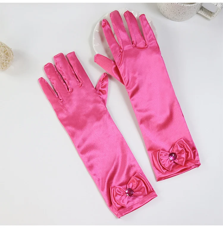 Girls' Princess Lace Gloves with Satin Bow, Long Gloves for Performance Dresses, Satin Gloves