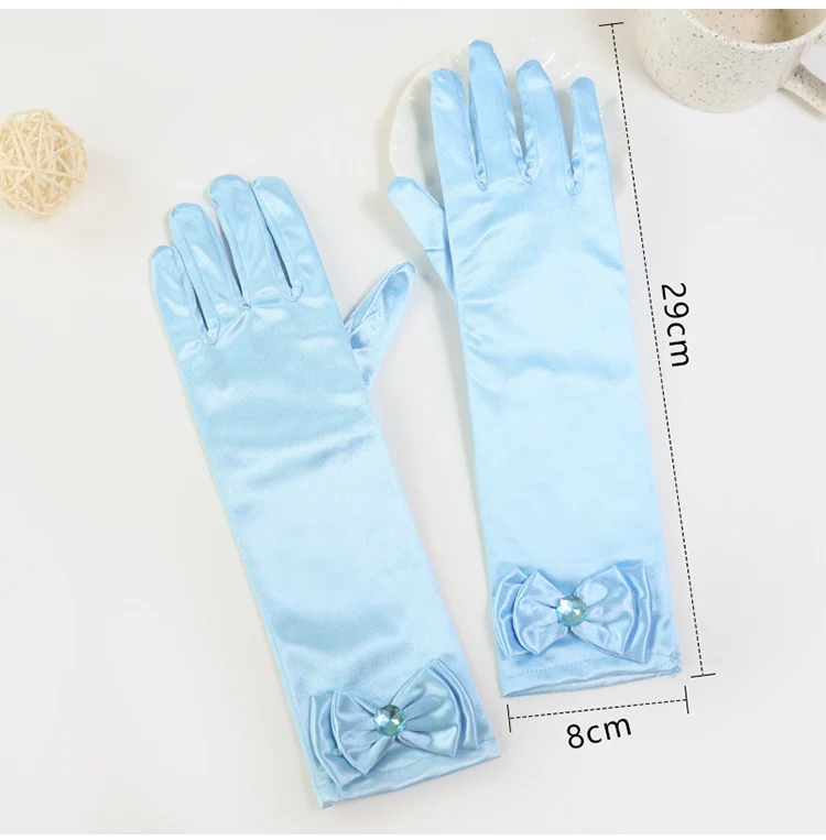 Girls' Princess Lace Gloves with Satin Bow, Long Gloves for Performance Dresses, Satin Gloves