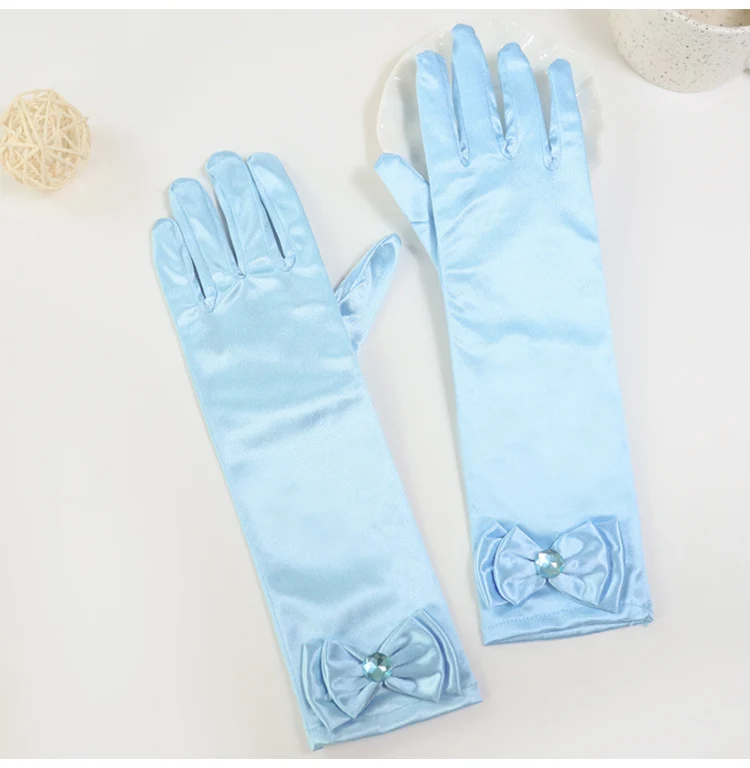 Girls' Princess Lace Gloves with Satin Bow, Long Gloves for Performance Dresses, Satin Gloves