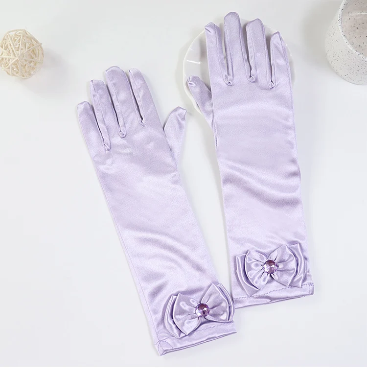 Girls' Princess Lace Gloves with Satin Bow, Long Gloves for Performance Dresses, Satin Gloves