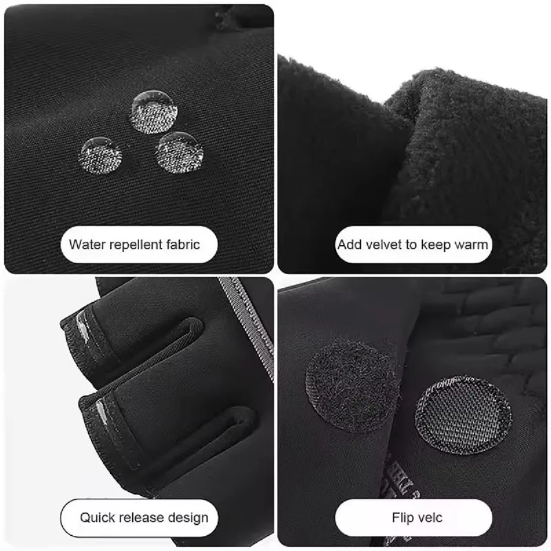 Winter warm Gloves Fingerless Convertible Thermal Mittens Gloves Windproof Polar Fleece Warm men women double-layer Flap Gloves