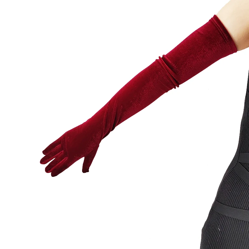 44cm 52cm 65cm Autumn Winter Warm Women Banquet Opera Solid Long Gold Velvet Gloves Retro Elegant Soft Tight Not Bloated Elastic