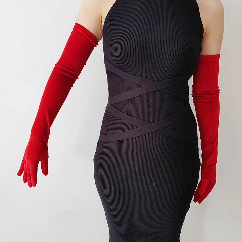 44cm 52cm 65cm Autumn Winter Warm Women Banquet Opera Solid Long Gold Velvet Gloves Retro Elegant Soft Tight Not Bloated Elastic