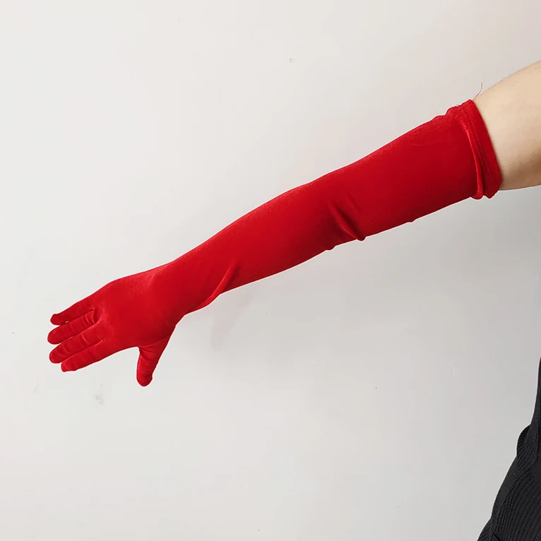 44cm 52cm 65cm Autumn Winter Warm Women Banquet Opera Solid Long Gold Velvet Gloves Retro Elegant Soft Tight Not Bloated Elastic