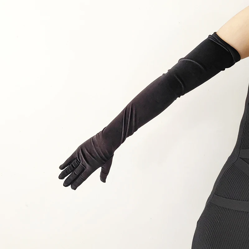 44cm 52cm 65cm Autumn Winter Warm Women Banquet Opera Solid Long Gold Velvet Gloves Retro Elegant Soft Tight Not Bloated Elastic